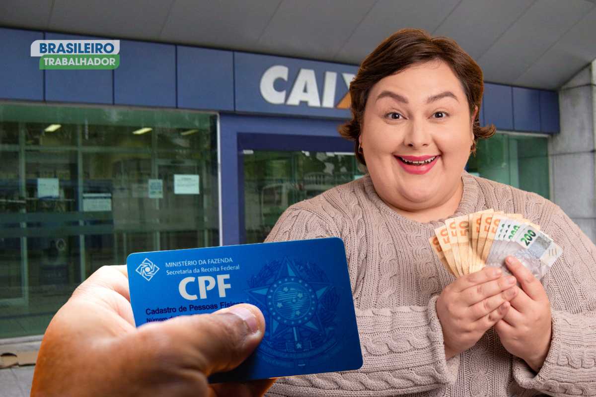 Mulher com reais brasileiros na mão comemorando o sorteio recebido com o CPF na Nota premiado