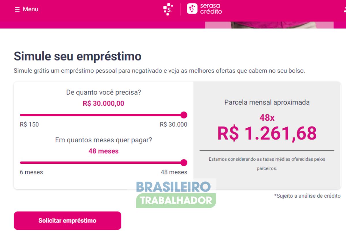 Página do serasa de empréstimo para negativados 