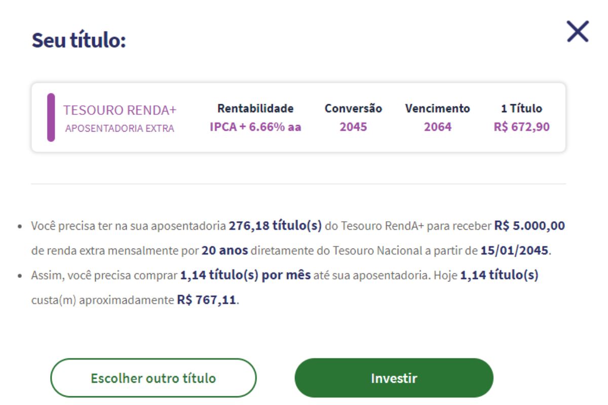 Página de simulação do Tesouro Direto