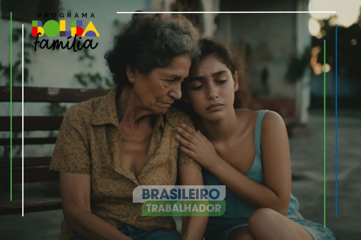 Uma mãe ao lado da sua família triste pois tiveram o Bolsa Família ou Vale Gás negados