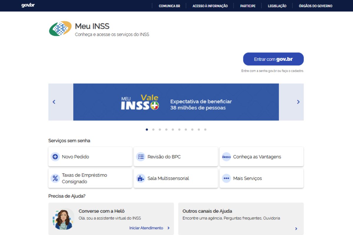 Tela do MEU INSS no computador