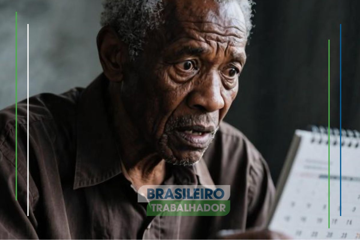 Um senhor olha assustado para o calendário, aguardando o 13º salário do INSS