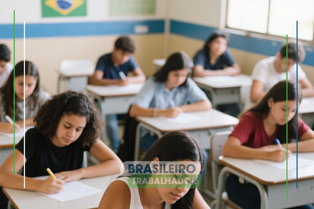 Um grupo de alunos estudando após a isenção Enem 2025