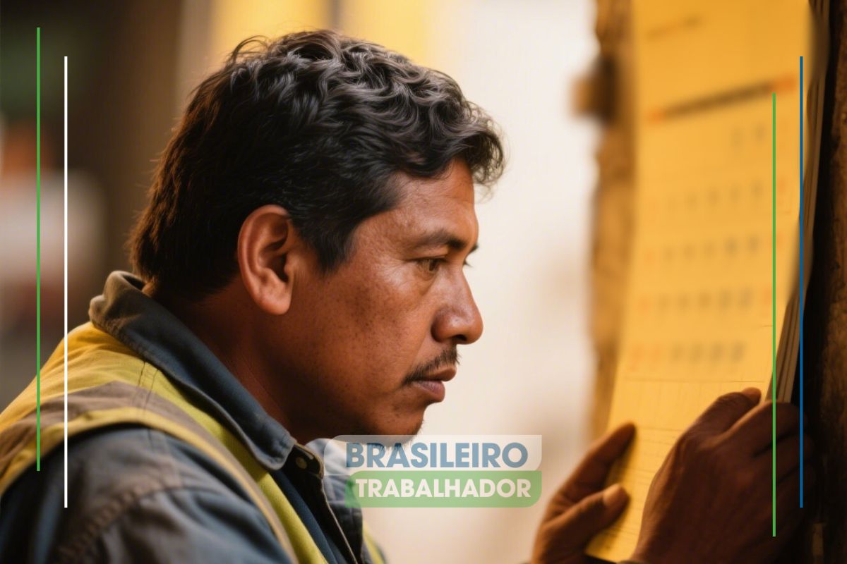 Um trabalhador olha o calendário para ver o 5º dia útil de maio
