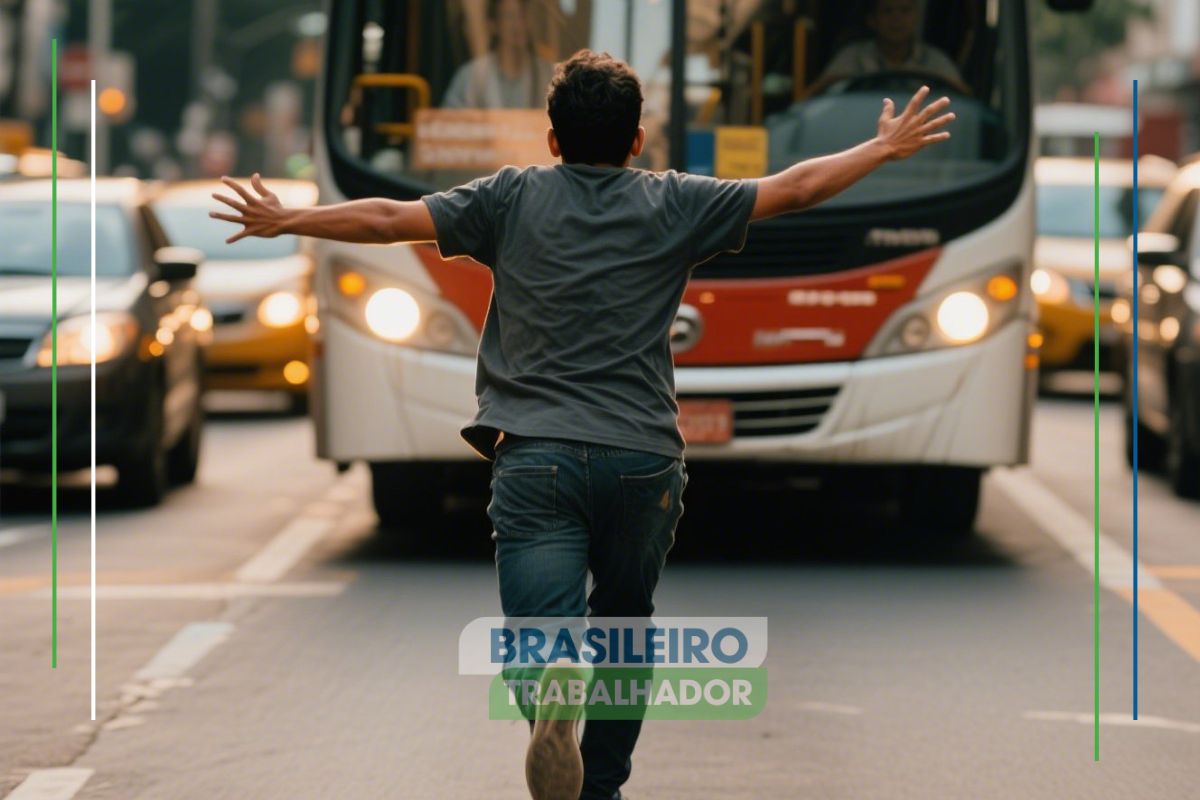Uma mulher em frente a um ônibus representando o número de Atropelamentos em São Paulo