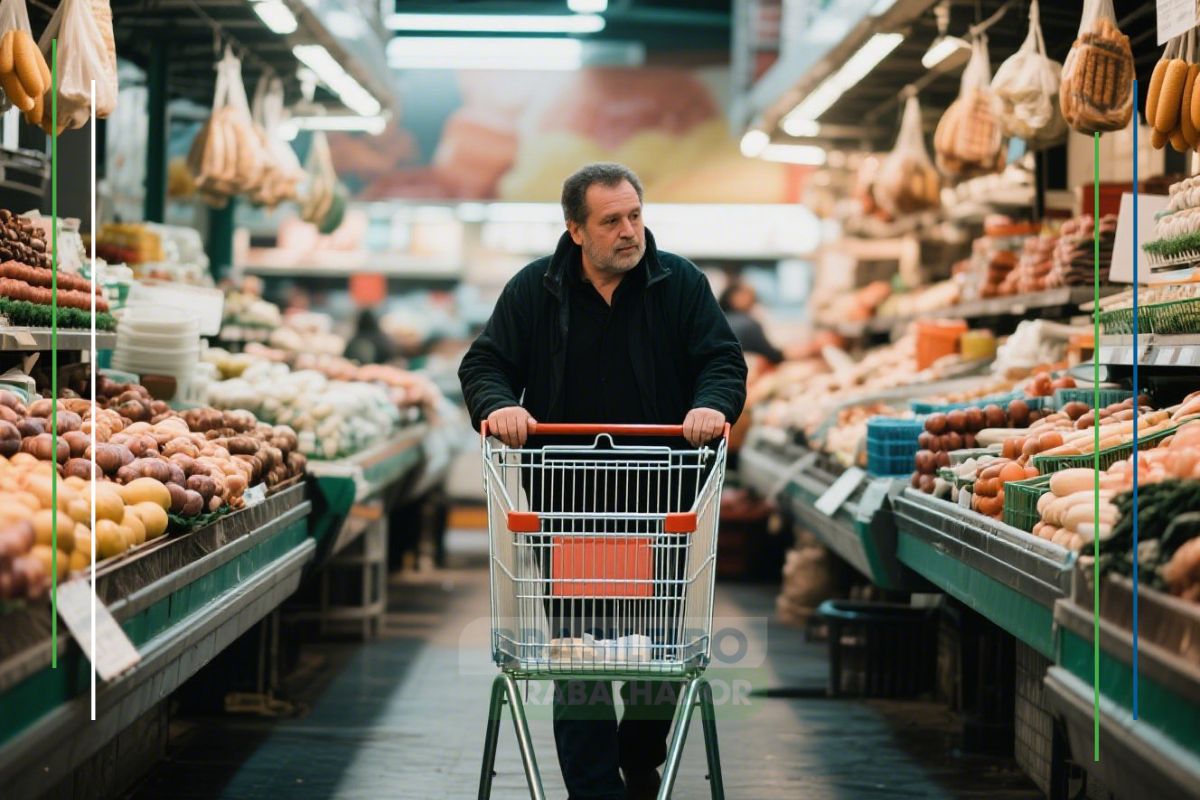 Uma pessoa no mercado vendo a Cesta básica ainda mais cara