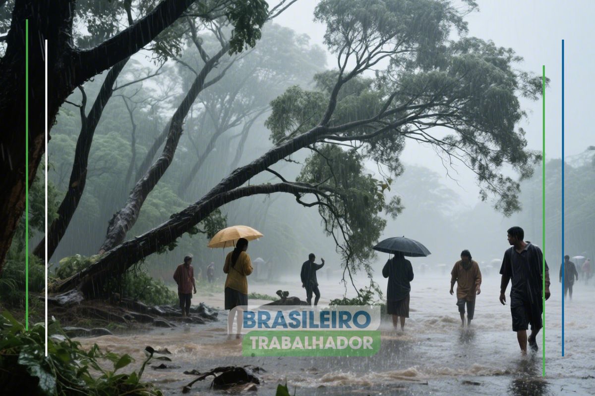 Pessoas na rua depois de um desastre causado pelo Ciclone