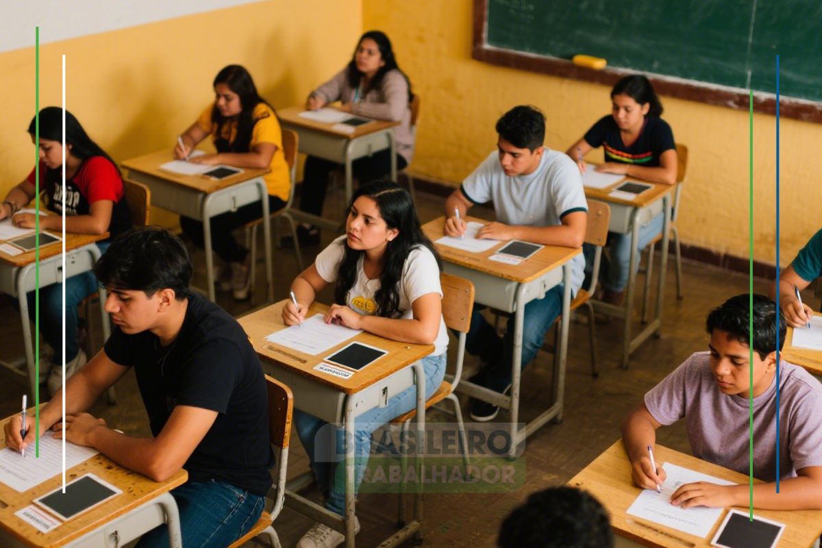 Uma sala de aula onde estão fazendo o Concurso TCU 2025