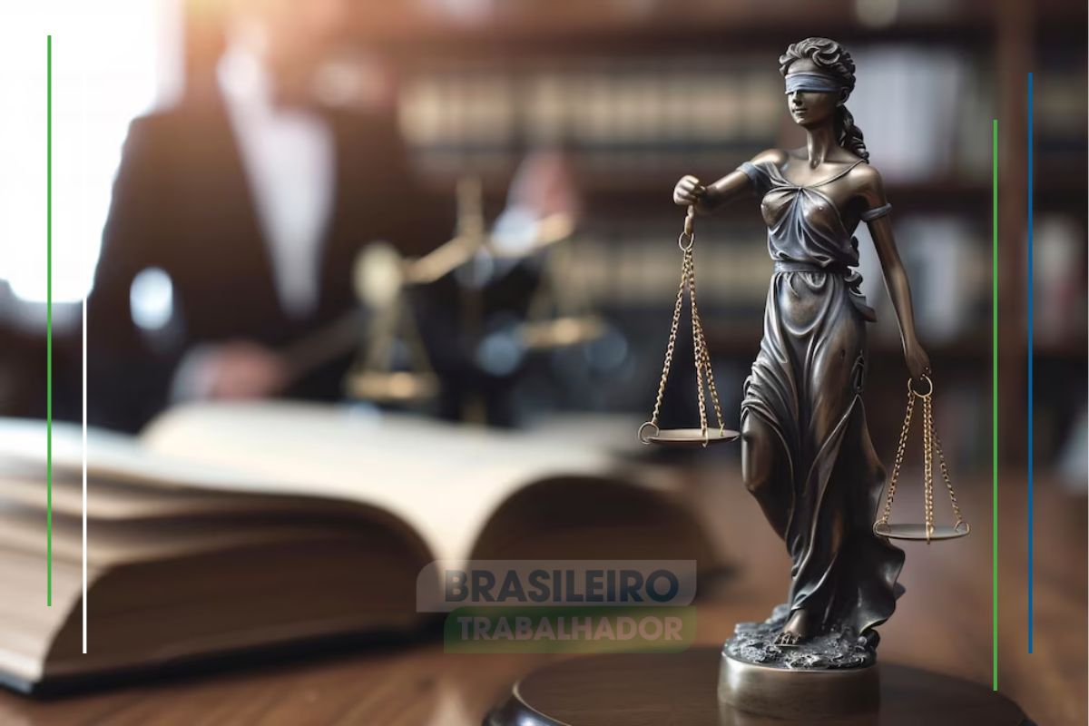 Uma estátua da justiça representando a decisão a favor do Pix Pensão