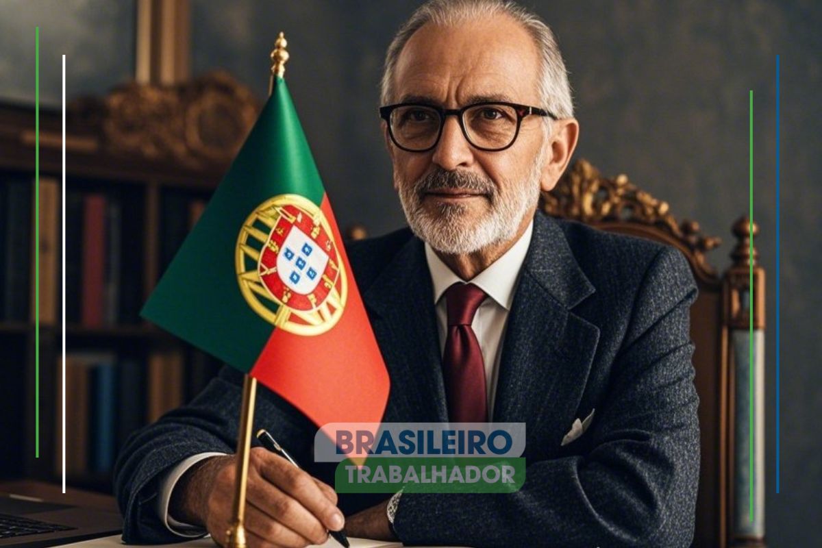 Um embaixador de Portugal sentado em seu escritório